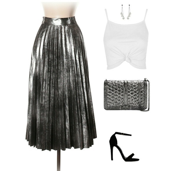 Zara Dresses & Skirts - ZARA GUN-METAL METALLIC PLEATED SKIRT M